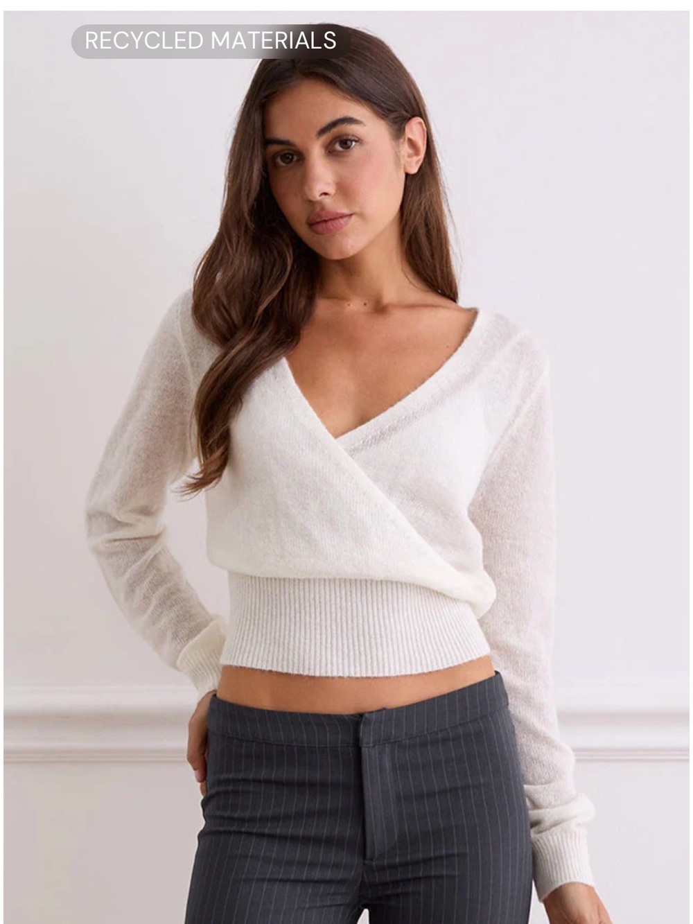 Motel Rovks White V-Neck Wrap Women’s Sweater